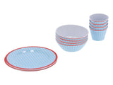 12Pcs/Set Household Dinnerware Light Blue Grid Cup Bowl Plate for Home Kitchen Restaurant V1294-YM0901-3118210179111