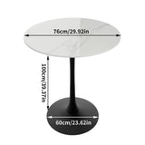 100cm Round High Bar Table Heavy Duty Sintered Stone Top Bistro Pub Table White with Black Legs V767-ZT729BK-BLB