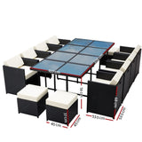 Gardeon Outdoor Dining Set 13 Piece Wicker Table Chairs Setting Black FF-DINING-13-BK-ABCDE