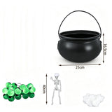 Witch Cauldron Decoration with Skeleton Figure, Glowing Green Bubbling Liquid, Hanging from Black V1369-AZ3-W-12325