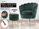 Armchair Lounge Chair Accent Velvet Shell Scallop Ottoman Footstool Round GREEN V274-FT-VAC-ST-1596-GN