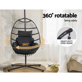 Gardeon Outdoor Egg Swing Chair Hanging Chair Wicker Rope Pod Stand Foldable Grey HM-EGG-ROPE-XD-GREY