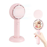 Mini Handheld Fan with LED Light Makeup Mirror Rechargeable Portable Fan White V1263-JX-7309-2