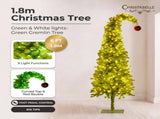 Christabelle 1.8m 6ft Gremlin Christmas Tree Pre Lit Green White LED Curved Top Red Bauble Arti 112_HZG6
