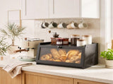 Artiss Bamboo Bread Box Kitchen Countertop Storage Clear Window Shelf 40cm Black BBX-1T-WIN-BK