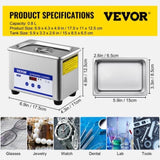 VEVOR 0.8L Professional Ultrasonic Cleaner 304 Stainless Steel Digital Lab Ultrasonic Cleaner with V952-QXJ0.8LCSB0000001V3