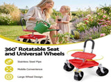 Gardeon Garden Cart Seat Rolling Stool 360 Swivel Height Adjustable Heavy Duty Red GCT-4W-RD