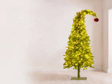 Christabelle 1.8m 6ft Gremlin Christmas Tree Pre Lit Green White LED Curved Top Red Bauble Arti 112_HZG6