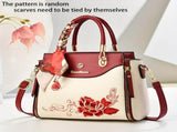 Embroidered Leather Handbag High-Quality Handbag Stylish Handbag Leather Bag - Blue - Size L V1347-127-52951-BLU-L
