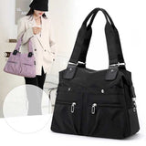 Black Stylish Nylon Large Capacity Tote Bag for Work and Commute Multi-Pocket Shoulder Bag V888-ELOSUNG13504