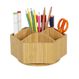 walowalo Bamboo Rotating Art Supply Organizer Holds Pencils Spinning Crayon Marker Organzier Holder V1192-AZ-W-3606