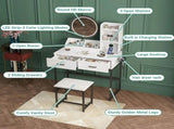 White Black Dressing Table Stool Set with LED Lights and Charging Station, 80x136cm V178-59322