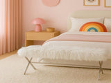 Interior Ave - Oxley Fur Bench - White & Silver V355-IA-B-OWS