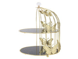 Golden Bird Cage Shape Cosmetic Rack Desktop Makeup Organizer Rack Double Tier Cupcake Cake Stand V1294-YM0901-3117250099511