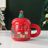 Christmas mug, ceramic mug, mug with lid and spoon, Santa Claus mug, festive decor, Christmas gift, V1106-128-68671-COL-FAN