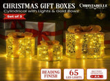 Christabelle Set of 3 Golden Christmas Gift Boxes LED Lights Indoor Holiday Decoration Ornament 112_MHA612