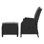 Gardeon 2PC Recliner Chair Sun lounge Wicker Lounger Outdoor Furniture Adjustable Black ODF-RCL-RW-CHOTM-BKX2