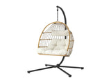 Gardeon Foldable Outdoor Swing Chair with Stand Cushion Rattan Patio Furniture HM-EGG-ROPE-XD-S-YE