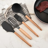 Green And Brown 12-Piece Silicone Kitchen Utensil Set - Non-Stick Food-Grade Silicone Cooking Tools V888-ELOSUNG23153