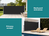 Instahut Side Awning Sun Shade Outdoor Retractable Privacy Screen 1.8X3M Black AWN-B-SIDE-FC-180-BK