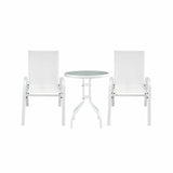 Gardeon 3PC Outdoor Bistro Set Table and Chairs Stackable Patio Furniture White FF-B-STA-AL80-WH