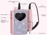 Rhinestone Electric Nail Drill Kit with Heart Display - Rechargeable Nail File Machine with 11 Drill V888-ELOSUNG57282