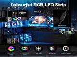 Artiss 200cm L Shaped Gaming Desk Computer Desk with LED Lights & Power Outlets MET-FC-25219-BK-AB