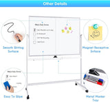 CARLA HOME Double-Sided Magnetic Whiteboard 120x90cm with Wheels, Reversible Design for School, LSB-36222