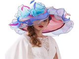 Women Organza Church Hat Wide Brim Sun Hats for Wedding Tea Party Fascinator Hat, Dual-use V1366-AZ2-W-19984