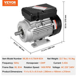 0.75KW Electric Motor 1400 rpm, AC 220240V 5.45A, 80, B34 Frame, Air Compressor Motor Single Phase, V952-TYJLIECDJ172IOHFKV7