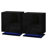 Artiss 2x Bedside Table LED 3 Drawers - MORI Black FURNI-O-LED-BS-02-BKX2