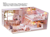 DIY Miniature Dollhouse Kit Wooden Hand-assembled Toy Set Tiny House Model with Furniture LED Light V1294-YM0901-LMH00182-B