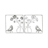 Set 2 Asst Wire Bird w Flower Vase Wall Art 20cm V637-52392WAL
