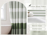 Sage Green Shower Curtain Cotton Boho Striped Shower Curtains for Bathroom with Tassel 72 X 72 V1258-DP02-C-1351