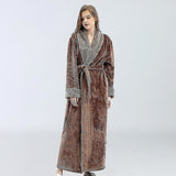 Women's Fleece Bathrobe Dressing Gown Long Warm Soft Robe Coffee Color XL Size V1188-TSCJ-89036