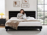 Artiss Queen Bed Frame Upholstered Platform Base with Geometric Headboard Black Velvet BFRAME-H-HUSH-Q-BK-AB