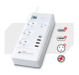 Sansai 4 Outlet 3xUSB-A & 1xUSB-C Powerboard Master On/Off switch Surge and overload protected Fast V1202-V2-UPSA-PAD-8044