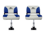Seamanship 2X Folding Boat Seats with 2X Adjustable Pedestals 3446cm Marine Swivel Low Back 13cm BS-86202-WB-40-3446X2