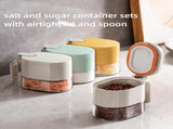 2 Piece Stylish Airtight Herb Jars with Spoon in Lid for Sugar & Salt V1258-DP02-BOL-199
