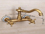 Antique Bathtub Faucet Dual-Handle Brass Wall-Mounted Tub Faucet with Shower, Hot & Cold Mixer, V1107-113-40944-BRO-SHORT4