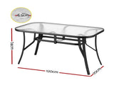 Gardeon 120CM Outdoor Dining Table Steel Parasol Hole Desk Patio Furniture Black ODF-DINTB-120