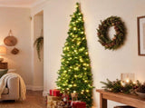 Jingle Jollys 2.4m Pre-Lit Christmas Tree Slim Pencil Xmas Tree Corner Tree XM-TR-SLIM-8FT-CORNER-LED