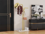 Double Pole Metal Coat Rack with Marble Base - Free Standing Clothes and Hat Stand AU V767-JJ-XY1247-G1