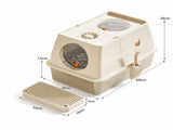 Cream White Large Stainless Steel Cat Litter Box, Foldable Covered Cat Litter Tray with Top & V1243-MSPT144-CREAMWHITE-M-OO