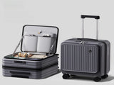 Black Front Opening Carry On Luggage 18 Inch - Lightweight Hard Shell Suitcase with Spinner Wheels, V888-ELOSUNG47213