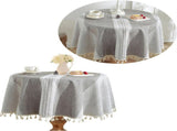 Round Polyester Tablecloth With Tassels, Decorative Machine Washable Table Cover For Indoor Outdoor V1237-ZY-807-190