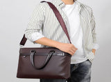 Brown Men's PU Leather Briefcase - Waterproof Laptop Messenger Bag with Adjustable Strap - Large V888-ELOSUNG57015-2