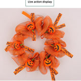 Halloween Pumpkin Wreath - 40cm Orange Mesh Door Decor with Mini Jack-o-Lanterns & Witch Print V888-ELOSUNG56817