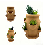 Multi Pocket Terracotta Vertical Tower green foliageer With Matching Drain Tray, Space Saving V1366-AZ2-W-16873