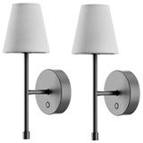 LED Wall Sconce Wireless Light 2-Pack - Black Finish with White Fabric Shade V178-68991